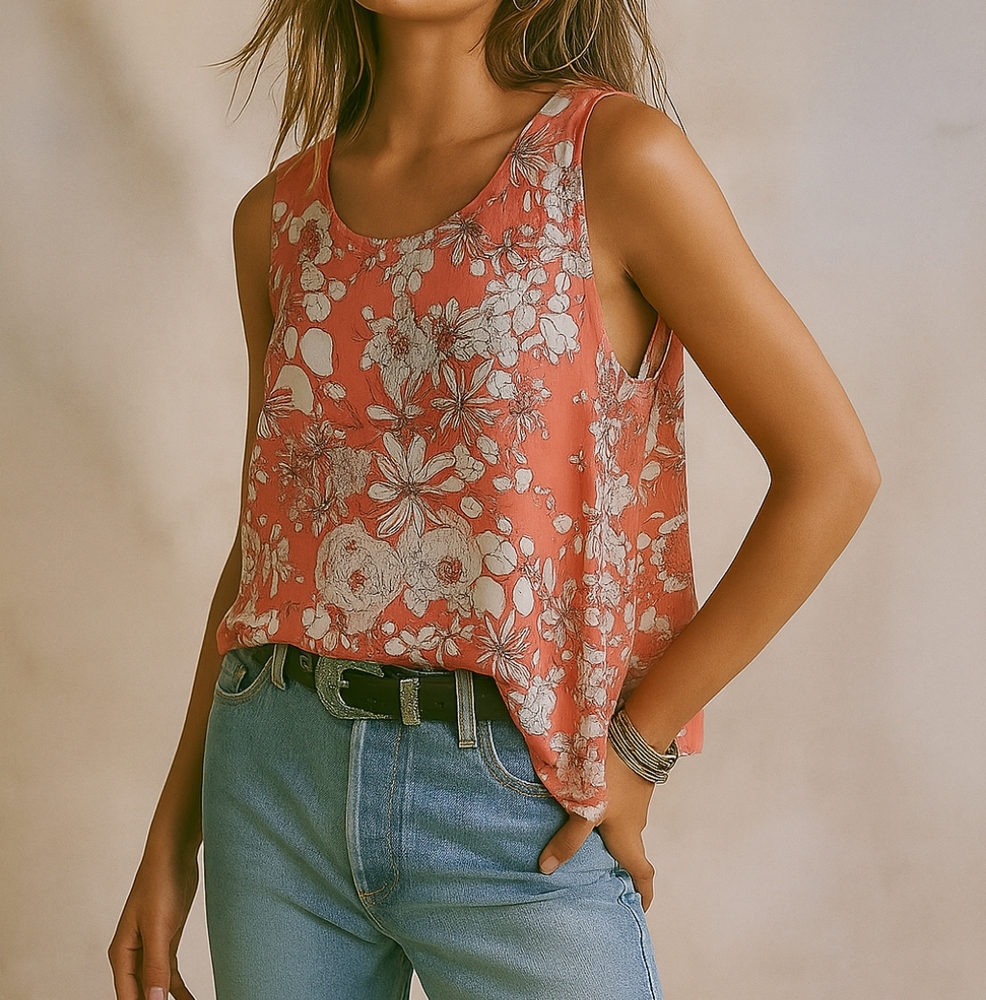 Gap Pink Floral Sleeveless Blouse – Size L, Flowy Asymmetrical Hem